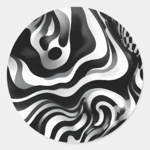 Sticker Rond Art Op Vave Noir Et Blanc,