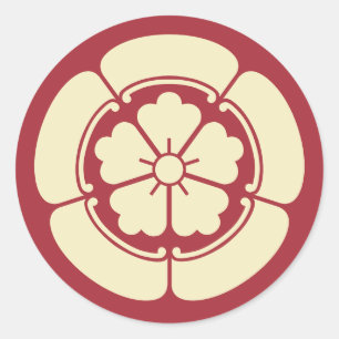 Sticker Rond Art oriental vintage jaune rouge Oda Japon Mon