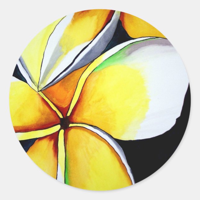 Sticker Rond Art original de la fleur Tropical Jaune Frangipani (Devant)