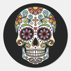 Sticker Rond Art Pop Dia de los Muertos Crâne de Sucre Bande De