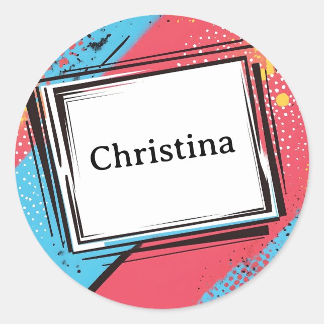 Sticker Rond Art pop Nom personnalisé Conception : Art actif et (Devant)