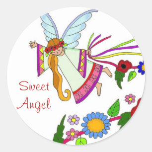 Sticker Rond Art populaire doux d'Ukrainien d'ange