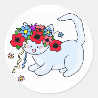 Sticker Rond Art populaire ukrainien chat