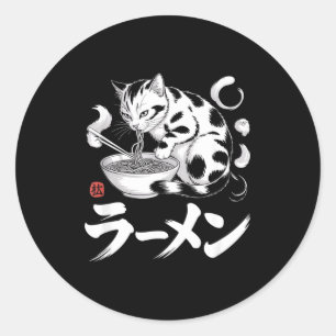 Sticker Rond Art Ramen Chat Japon Rétro Vintage Nourriture Japo