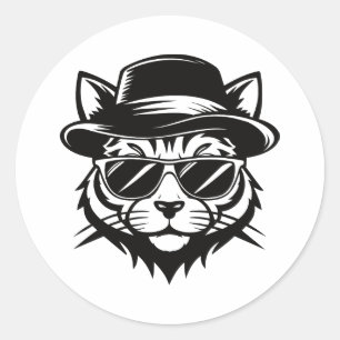 Sticker Rond Art vectoriel de chat minimaliste noir