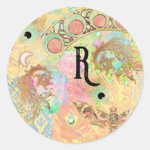 Sticker Rond Art vintage bohème unique hippie pastel whimsica