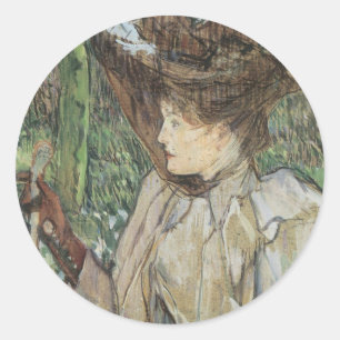 Sticker Rond Art Vintage, Femme aux Gants par Toulouse Lautrec