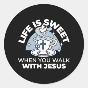 Sticker Rond Art Vivant Fidèle - Teacup avec Croix et Dove