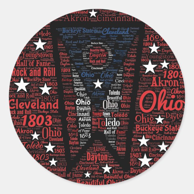 Sticker rond Art Word State of Ohio, brillant (Devant)