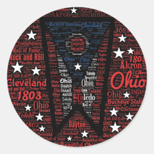 Sticker rond Art Word State of Ohio, brillant