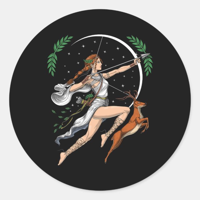 Sticker Rond Artémis Déesse Grecque De La Chasse Grèce Ancienne (Devant)