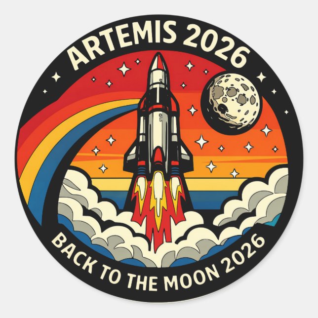 Sticker Rond Artemis II Moon Mission 2026 Poster | NASA Rocket  (Devant)