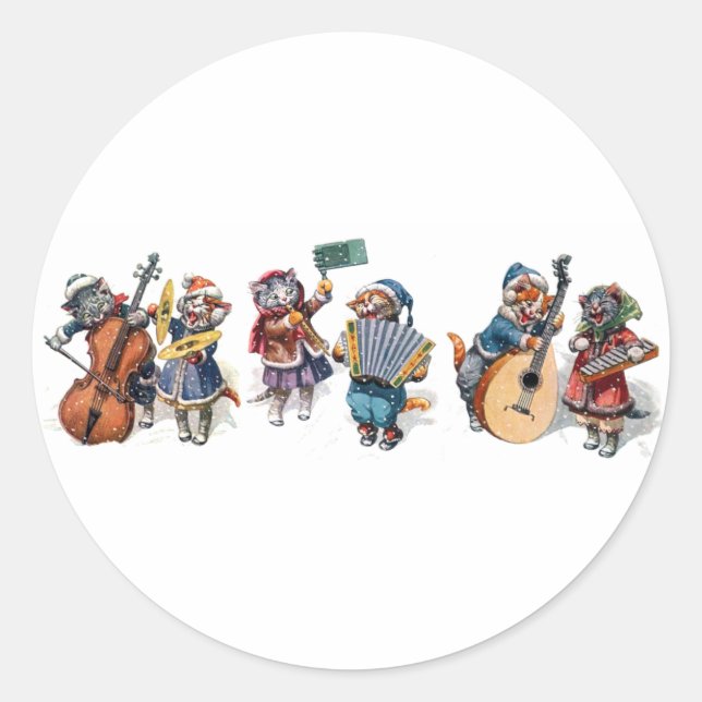 Sticker Rond Arthur Thiele - Chats jouant des instruments de mu (Devant)