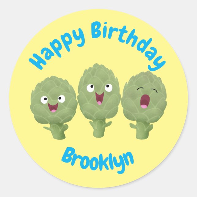 Sticker Rond Artichauts chantants mignons légume dessin animé c (Devant)