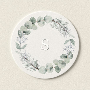Sticker Rond Artisan Winter Botanique Monogramme Initial Ivoire