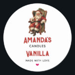 Sticker Rond Artisanat de Noël du Père Noël rétro<br><div class="desc">Bougie,  savon,  autocollants de cuisine ou autre produit artisanal avec une image de style vintage représentant le Père Noël classique assis dans un fauteuil démodé. Joli design traditionnel de Noël.</div>