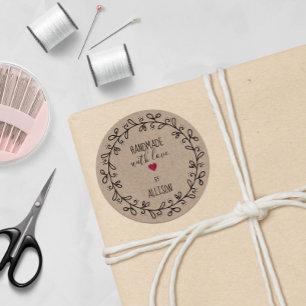 Sticker Rond Artisanat Faux Kraft Personnalisé Fait À La Main A