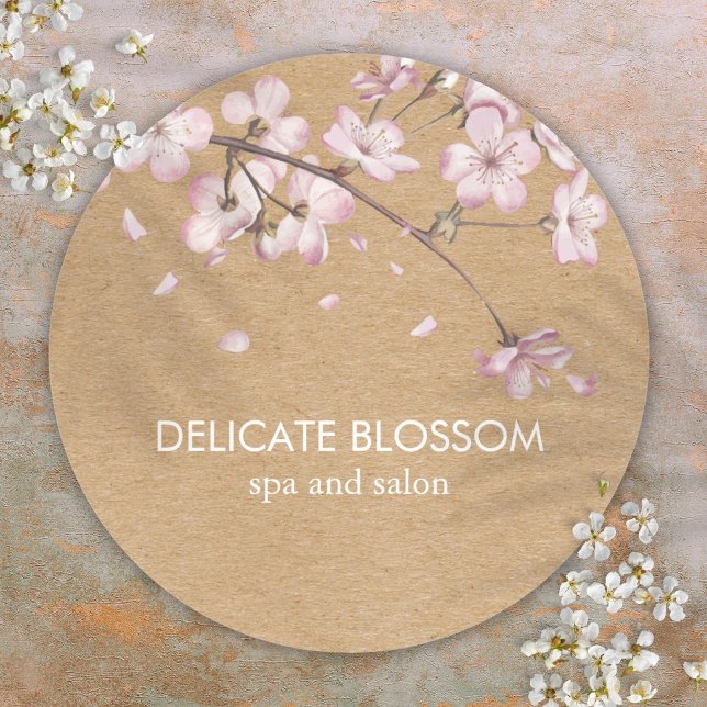 Sticker Rond Artisanat Rustique Fleur Rose Délicate (Rustic Craft Delicate Pink Blossom Classic Round Sticker)