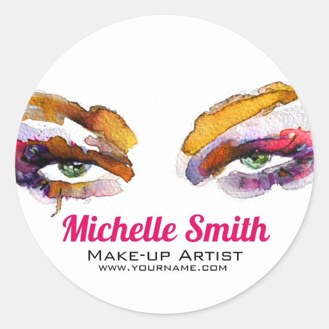Sticker Rond Artiste branché de maquillage oculaire aquarelle d (Devant)