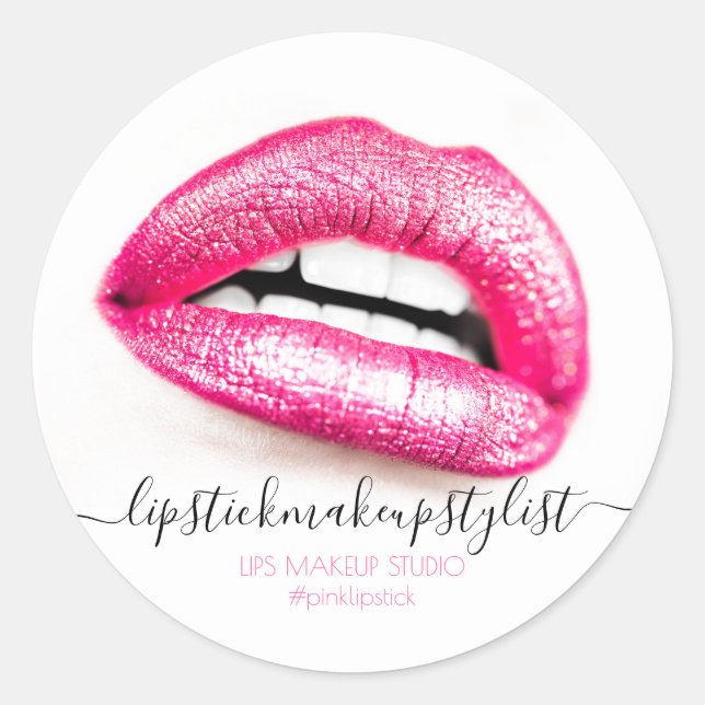 Sticker Rond Artiste de Maquillage aux Lèvres Pailletées Rose S (Devant)