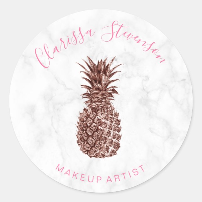 Sticker Rond Artiste de maquillage d'ananas rose moderne (Devant)