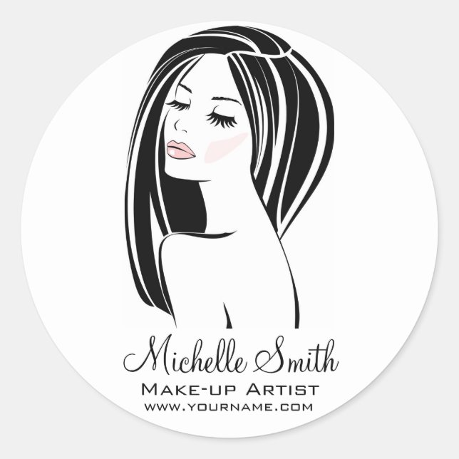 Sticker Rond Artiste de maquillage moderne noir clair rose chic (Devant)