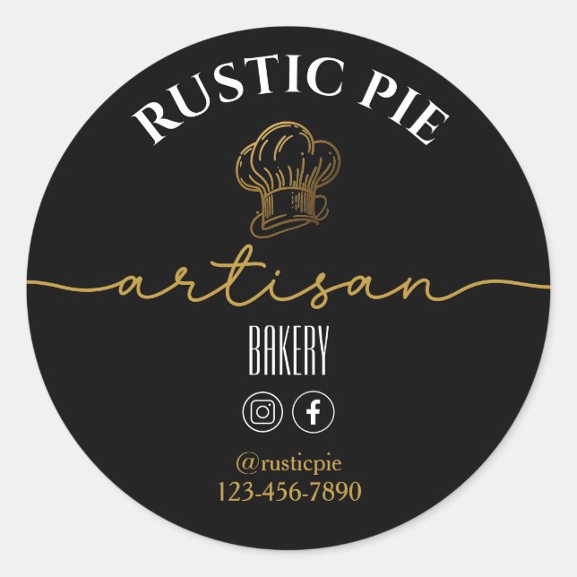 Sticker Rond Artiste Maison Boulangerie Or Chef Casquette Noir (Devant)