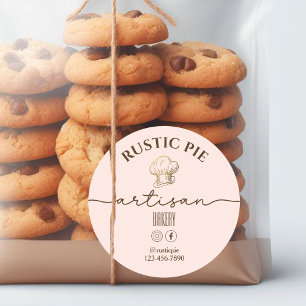 Sticker Rond Artiste Maison Boulangerie Or Chef Casquette rose 