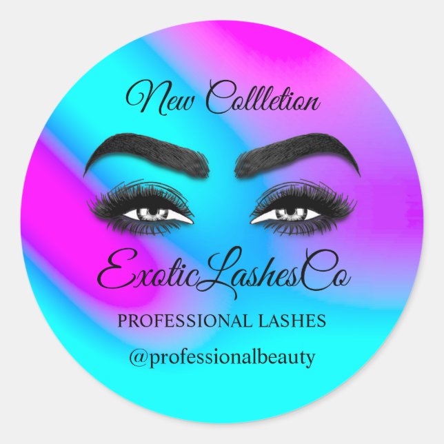 Sticker Rond Artiste maquillage Eyelash Logo bleu rose Personna (Devant)