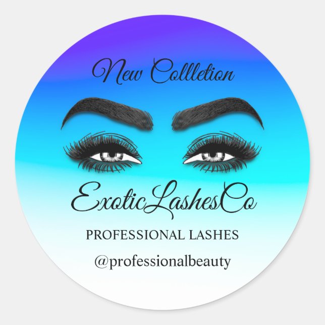 Sticker Rond Artiste maquillage Eyelash Logo Ombre Bleu Blanc (Devant)