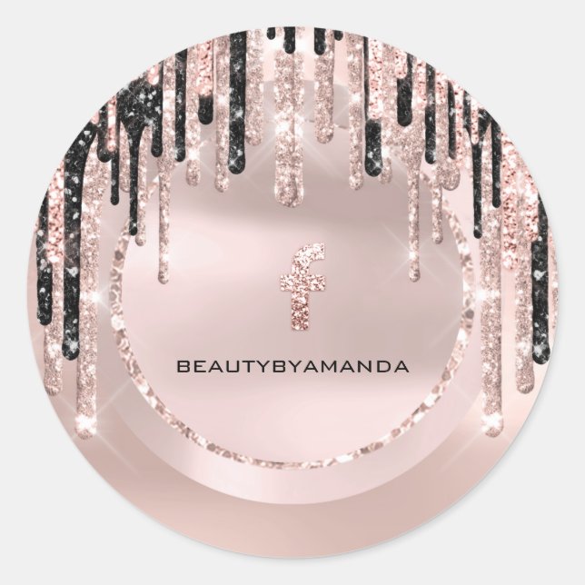 Sticker Rond Artiste Maquillage Médias Sociaux FB Drips Rose Pa (Devant)
