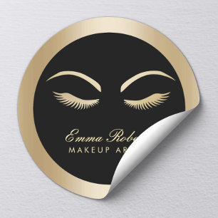 Sticker Rond Artiste maquillage moderne Salon Noir & Or