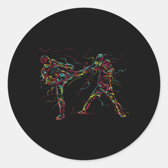 Sticker Rond Artiste martial d'art abstrait Karaté  (Devant)