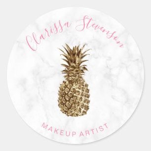 Sticker Rond Artiste moderne de maquillage d'ananas en or