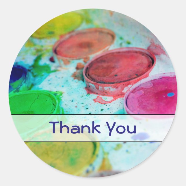 Sticker Rond Artistes Aquarelle Peinture Palette Merci (Devant)