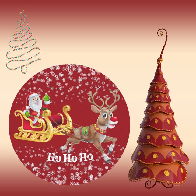 Sticker Rond Artistes de la partie rouge des Rennes de Noël de  (Kid's Santa Christmas Reindeer Red Party Crafts Classic Round Sticker)