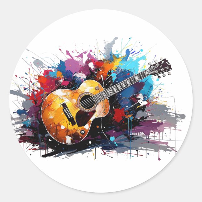 Sticker Rond Artistic Abstract Guitar Music Lover's Art (Devant)