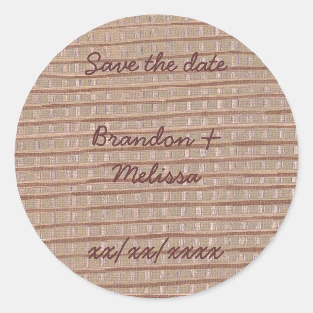 Sticker Rond Artistic Rustic Tan Burlap Enregistrer la date Sti (Devant)