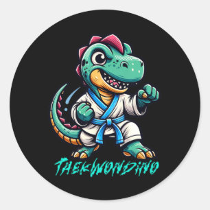 Sticker Rond Arts martiaux drôles de karaté Taekwondo Dino Anim