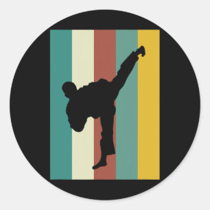 Sticker Rond Arts Martiaux Kickboxing Karate Taekwondo Retro De