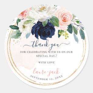 Sticker Rond ArtsApp H2 Blush Marine Roses Baby shower Merci
