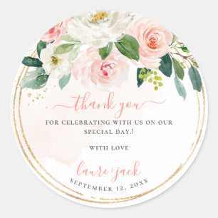 Sticker Rond ArtsApp H2 Blush Rose Roses Baby shower Merci