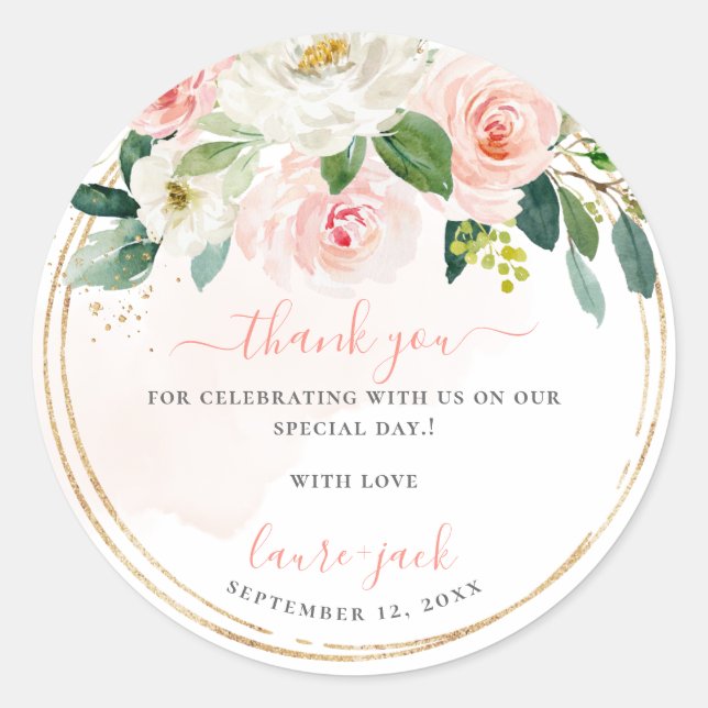 Sticker Rond ArtsApp H2 Blush Rose Roses Baby shower Merci (Devant)