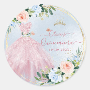 Sticker Rond ArtsApp H2 Roses Blush rose scintillant Quinceaner