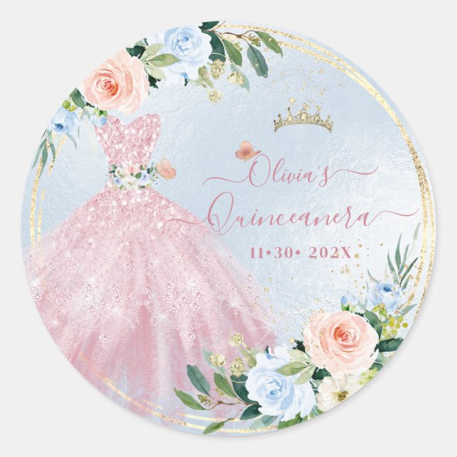 Sticker Rond ArtsApp H2 Roses Blush rose scintillant Quinceaner (Devant)