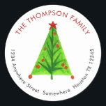 Sticker Rond Artsy Christmas Nom de retour Adresse<br><div class="desc">Un design simpliste avec ce sapin de Noël artistique au centre,  avec votre nom courbé ci-dessus et votre adresse de retour courbée ci-dessous. Tout le texte peut être facilement personnalisé.</div>
