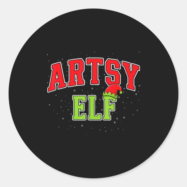 Sticker Rond Artsy Elf Christmas Family Matching Group Xmas Act (Devant)