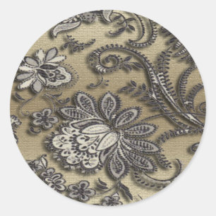 Sticker Rond Artsy Embossée Fleurs Noir & Or