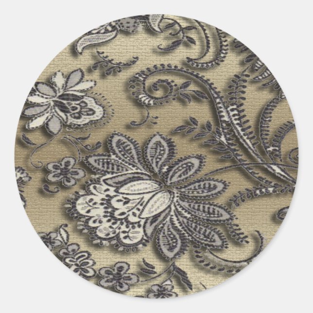 Sticker Rond Artsy Embossée Fleurs Noir & Or (Devant)