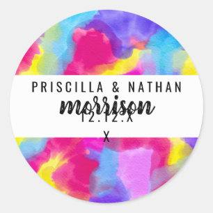 Sticker Rond Artsy Modern Neon Colorful Rainbow Watercolor